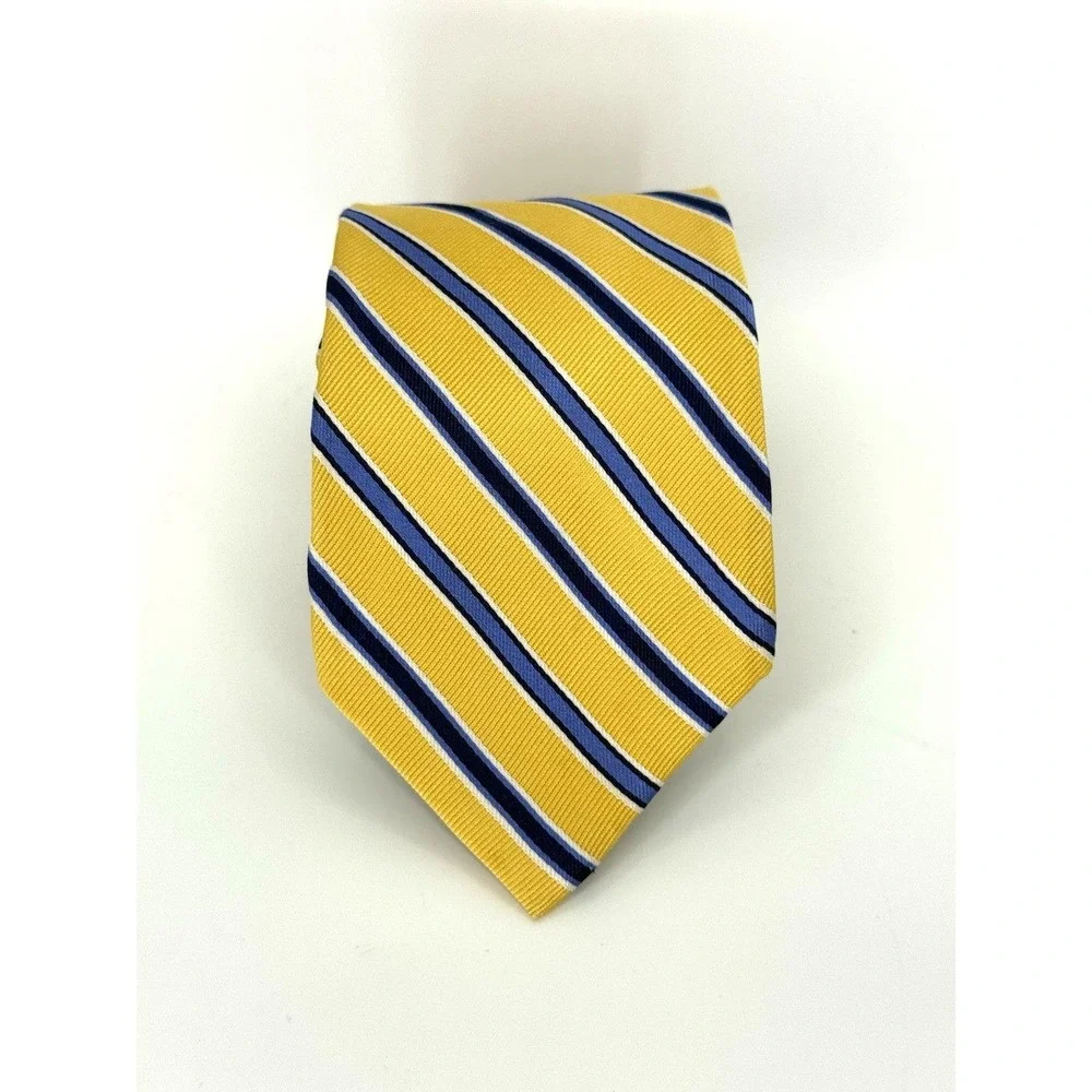 Chaps Yellow Blue Striped Silk Necktie Classic Prep School Uniform Style 60